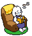 Toriel leyendo en su sillón